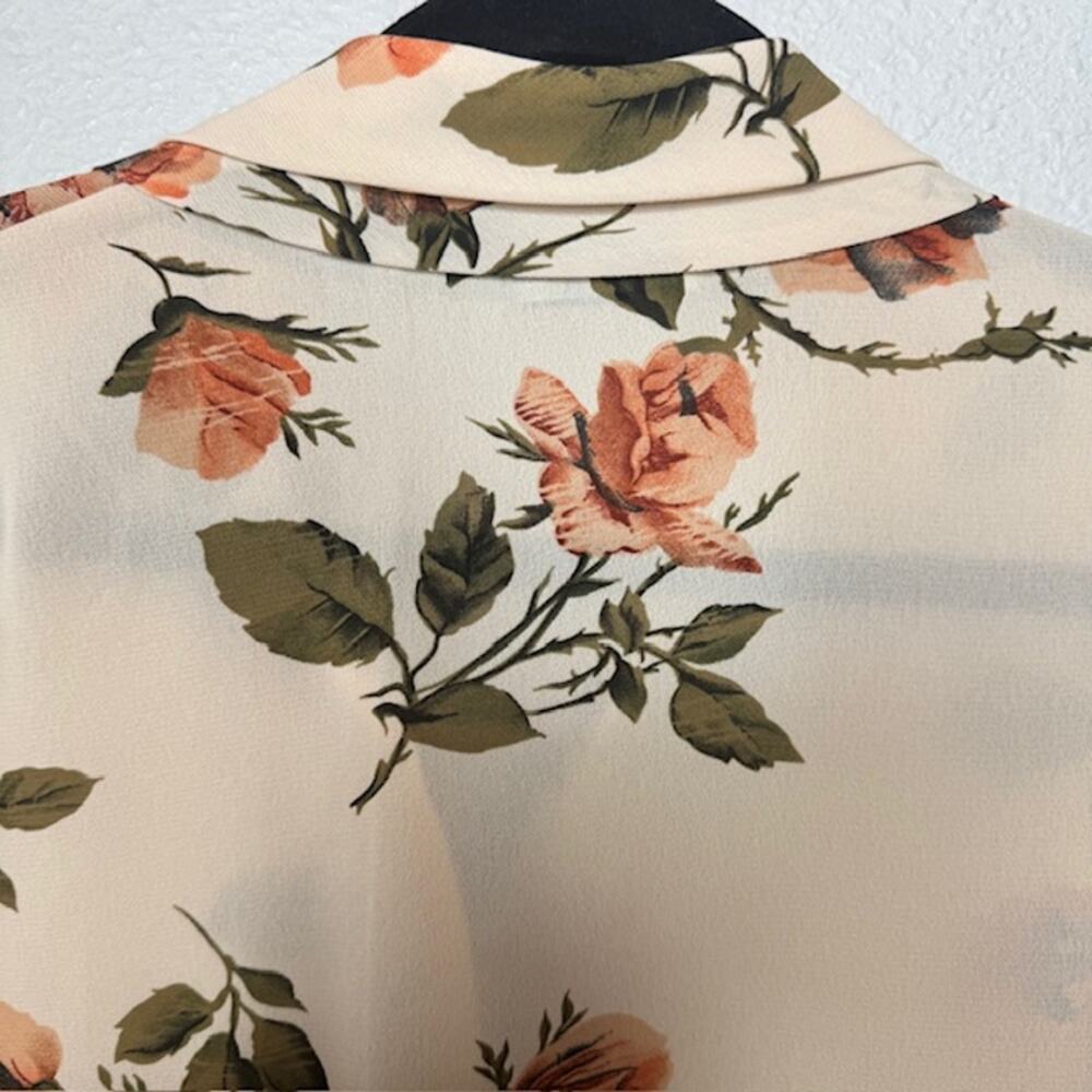 Le Caviar Sheer Floral Blouse M Beige Fall Cottagecore Button Front - Picture 8 of 14